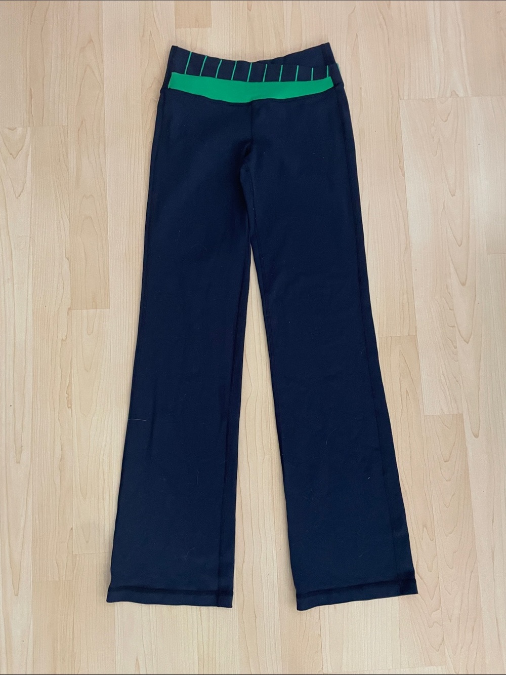 Lululemon  - Navy Blue Flare Leggings with Green Striped  Waistband